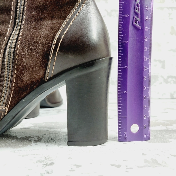 Franco Sarto Tall Brown Leather Suede Block Heel Rounded Toe Boots X230 - Picture 9 of 15